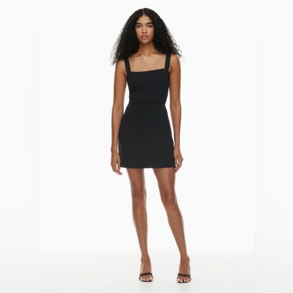 Aritzia Wilfred Aperature Black Tie Back Japanese Crepe Mini Dress 00 New